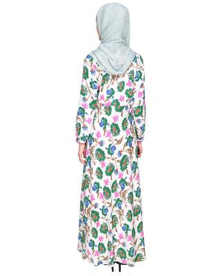 Modest Forever  Multicolor Printed Crepe Stitched Islamic Abaya 4