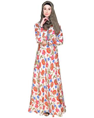Modest Forever  Multicolor Printed Crepe Stitched Islamic Abaya 1