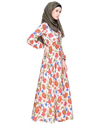 Modest Forever  Multicolor Printed Crepe Stitched Islamic Abaya 2