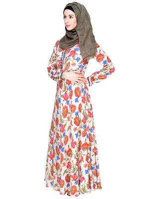 Modest Forever  Multicolor Printed Crepe Stitched Islamic Abaya 3