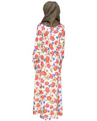 Modest Forever  Multicolor Printed Crepe Stitched Islamic Abaya 4