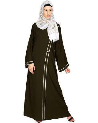 Modest Forever  Olive Plain Nida Stitched Islamic Abaya 1