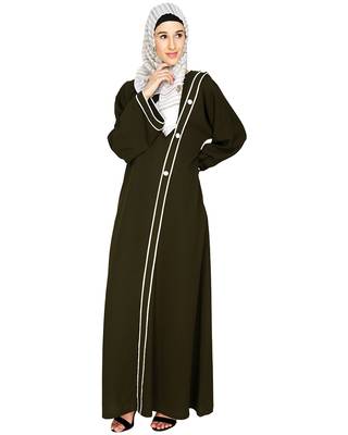 Modest Forever  Olive Plain Nida Stitched Islamic Abaya 3