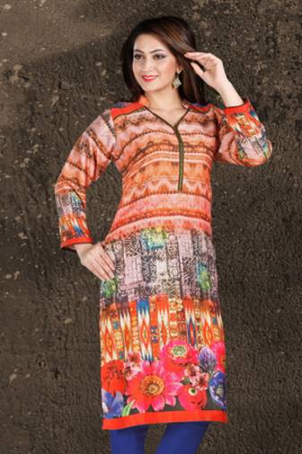 Multi Colour Pashmina Kurti Comprising Print Work