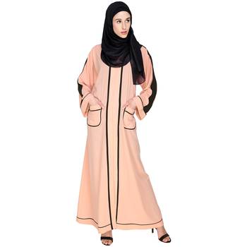 Modest Forever  Pink Plain Nida Stitched Islamic Abaya 1