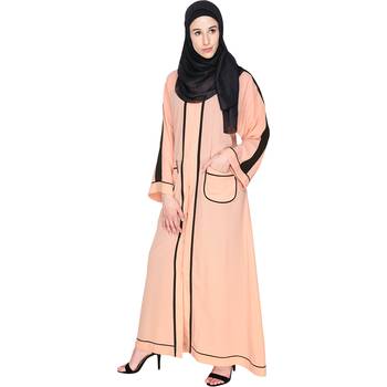 Modest Forever  Pink Plain Nida Stitched Islamic Abaya 3