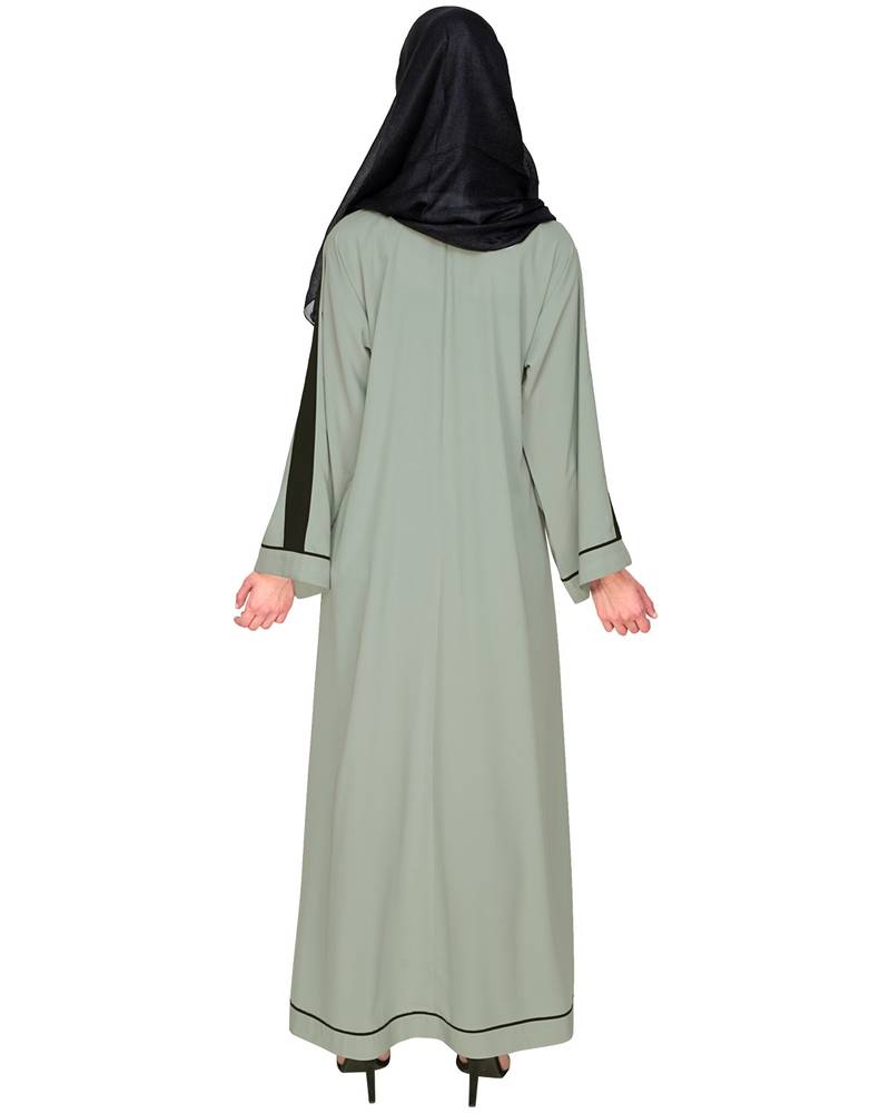 Modest Forever Sage Green Plain Nida Stitched Islamic Abaya Modest