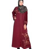 Modest Forever  Wine Embroidered Satin Stitched Islamic Abaya