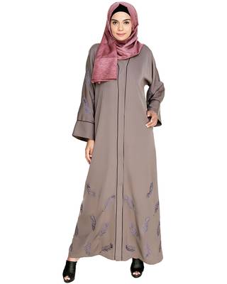 Modest Forever  Light Brown Embroidered Satin Stitched Islamic Abaya 1