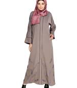 Modest Forever  Light Brown Embroidered Satin Stitched Islamic Abaya