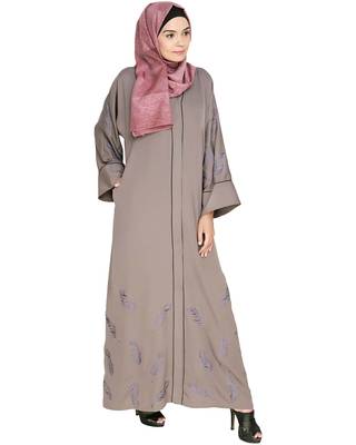 Modest Forever  Light Brown Embroidered Satin Stitched Islamic Abaya 2