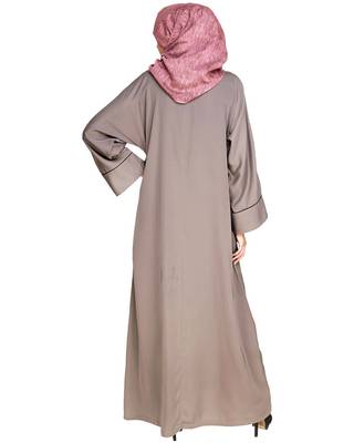Modest Forever  Light Brown Embroidered Satin Stitched Islamic Abaya 4