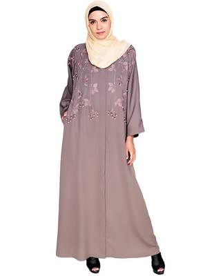 Modest Forever  Mud Brown Embroidered Satin Stitched Islamic Abaya 1