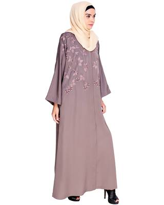 Modest Forever  Mud Brown Embroidered Satin Stitched Islamic Abaya 2