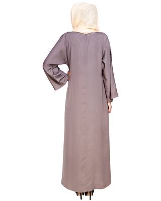 Modest Forever  Mud Brown Embroidered Satin Stitched Islamic Abaya 4