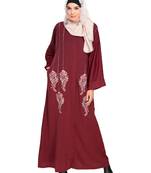 Modest Forever  Deep Wine Embroidered Satin Stitched Islamic Abaya