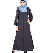 Modest Forever  Dark Grey Embroidered Satin Stitched Islamic Abaya