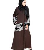 Modest Forever  Dark Brown Embroidered Satin Stitched Islamic Abaya