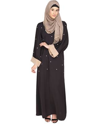 Black Plain Satin Nida Stitched Islamic Abaya 1