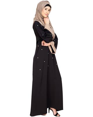 Black Plain Satin Nida Stitched Islamic Abaya 2