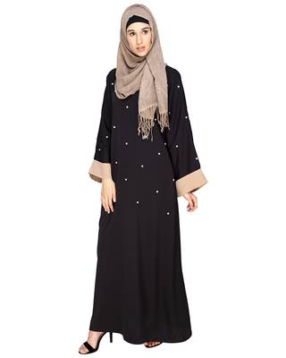 Black Plain Satin Nida Stitched Islamic Abaya 3