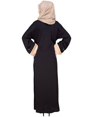 Black Plain Satin Nida Stitched Islamic Abaya 4