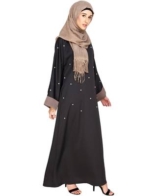 Modest Forever  Grey Plain Satin Nida Stitched Islamic Abaya 2