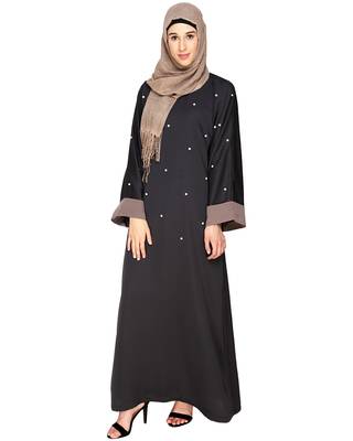 Modest Forever  Grey Plain Satin Nida Stitched Islamic Abaya 3