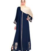 Modest Forever  Dark Blue Embroidered Satin Nida Stitched Islamic Abaya