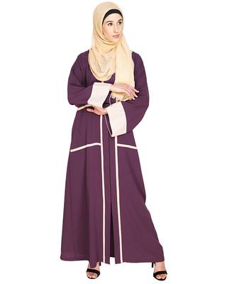 Modest Forever  Purple Plain Nida Stitched Islamic Abaya 1
