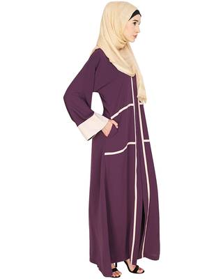 Modest Forever  Purple Plain Nida Stitched Islamic Abaya 2