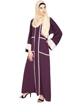Modest Forever  Purple Plain Nida Stitched Islamic Abaya 3