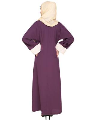 Modest Forever  Purple Plain Nida Stitched Islamic Abaya 4
