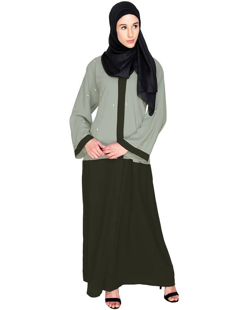 Modest Forever  Sage Green Plain Nida Stitched Islamic Abaya