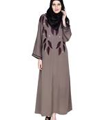 Modest Forever  Umber Brown Embroidered Satin Nida Stitched Islamic Abaya
