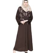Modest Forever  Dark Brown Embroidered Satin Nida Stitched Islamic Abaya