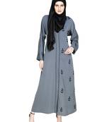 Modest Forever  Grey  Embroidered Satin Nida Stitched Islamic Abaya