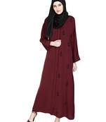 Modest Forever  Wine Embroidered Satin Nida Stitched Islamic Abaya
