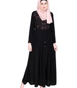 Modest Forever  Black Embroidered Satin Nida Stitched Islamic Abaya