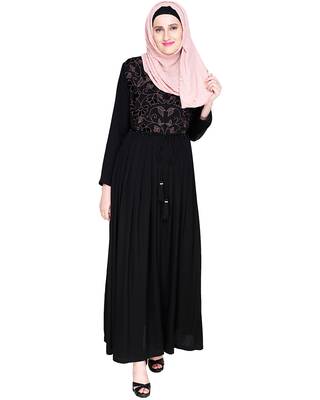 Modest Forever  Black Embroidered Satin Nida Stitched Islamic Abaya 3