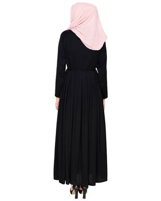 Modest Forever  Black Embroidered Satin Nida Stitched Islamic Abaya 4