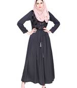 Modest Forever  Grey Embroidered Satin Nida Stitched Islamic Abaya