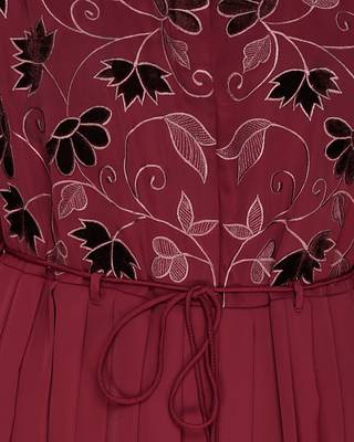 Modest Forever  Wine Embroidered Satin Nida Stitched Islamic Abaya 4