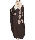 Modest Forever  Dark Brown Embroidered Satin Nida Stitched Islamic Abaya