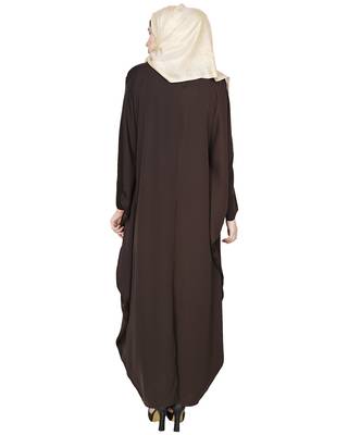 Modest Forever  Dark Brown Embroidered Satin Nida Stitched Islamic Abaya 4