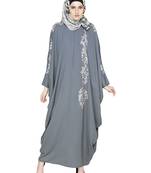 Modest Forever  Grey Embroidered Satin Nida Stitched Islamic Abaya