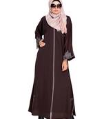 Modest Forever  Dark Brown Embroidered Satin Nida Stitched Islamic Abaya