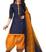 Navy-Blue Printed Cotton Salwar With Dupatta