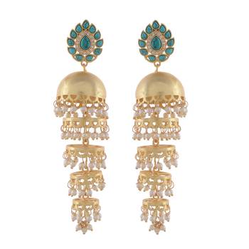 Turquoise And Golden Dangle Earring 1