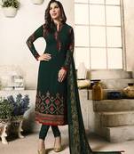 Dark green embroidered georgette semi stitched salwar with dupatta